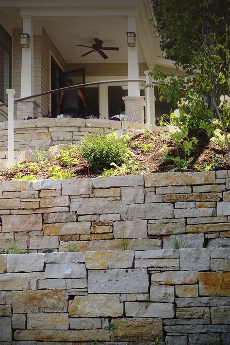 Dry Stacked Stone Retaining Wall Stone Step Landscape Design Veneer