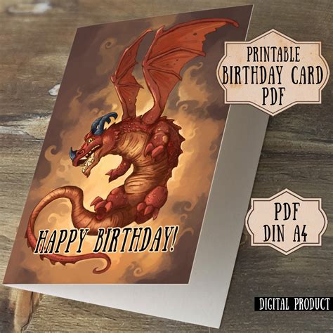Red Dragon Birthday Card Dragon Birthday Printable Nerdy Dragon