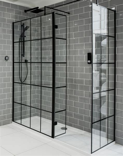 1950mm x 1200mm walk in black framed glass shower screen 8mm black tile bathrooms black