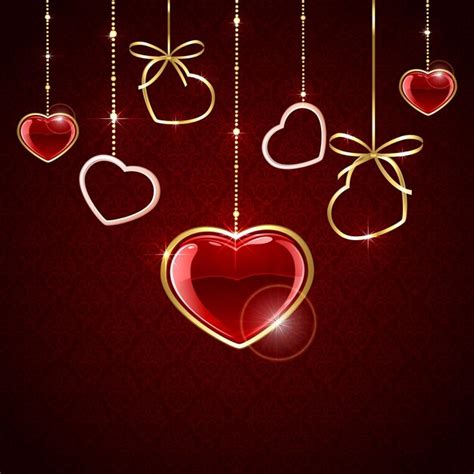 Premium Vector Valentines Background With Red Hanging Hearts Illustration