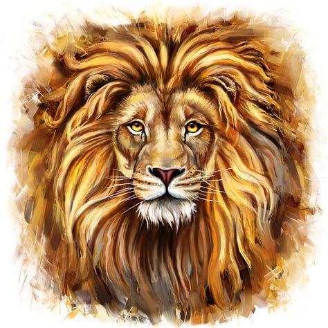 Lion Head In Front Painting By Marcin Moderski Pixels