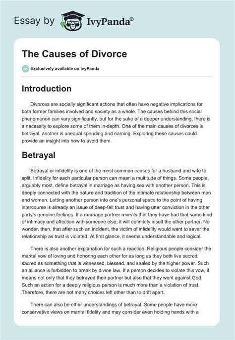 The Causes Of Divorce 1406 Words Essay Example
