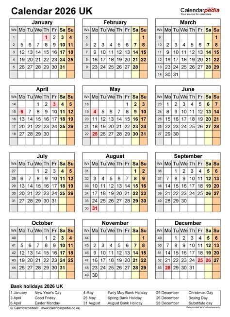 Calendar 2026 Uk Free Printable Microsoft Excel Templates