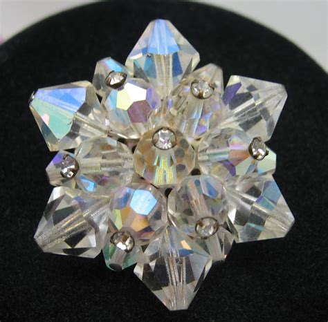 Sold Aurora Borealis Crystal Bead Star Brooch With Rhinestones