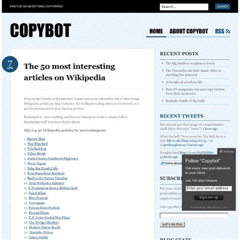 The 50 Most Interesting Articles On Wikipedia Copybot Pearltrees