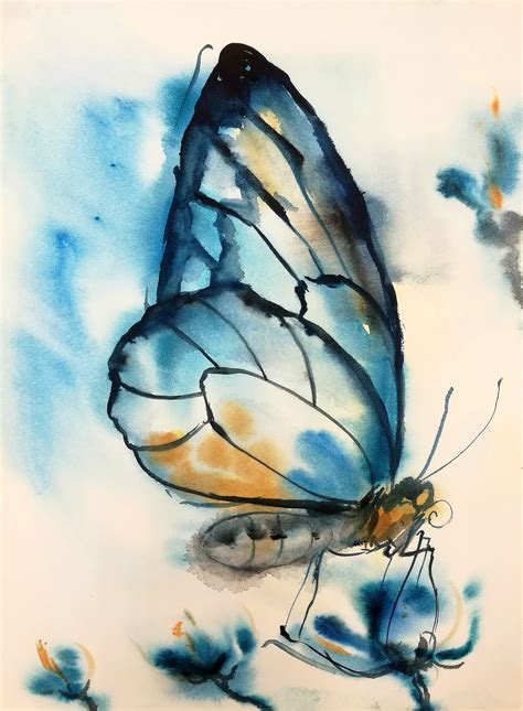 Turquoise Art Original Watercolor Butterfly Painting Turquoise Wall