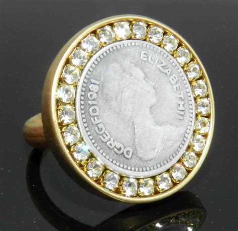 Queen Elizabeth Ii Ring Sterling Silver 925 Gold Plated 24k Coin Ring