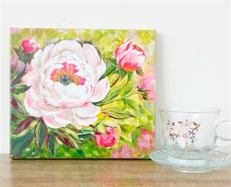 Abstract Painting Peony Bouquet Pink Peonies Original Art Etsy