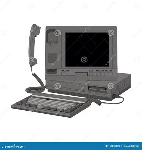 Old Computer Unit With A Monitor On A White Background Stock