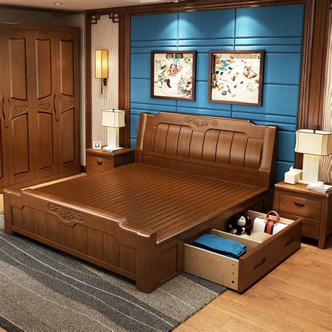 Solid Wood Double Bed With Drawers Product60700452845solid Wood Double