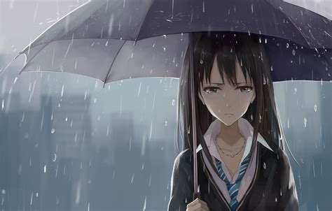 Wallpaper Rain Girl Umbrella Tears Tie Images For Desktop Section