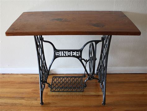 Antique Singer Sewing Machine Iron Table Base With Wood Top Vintage