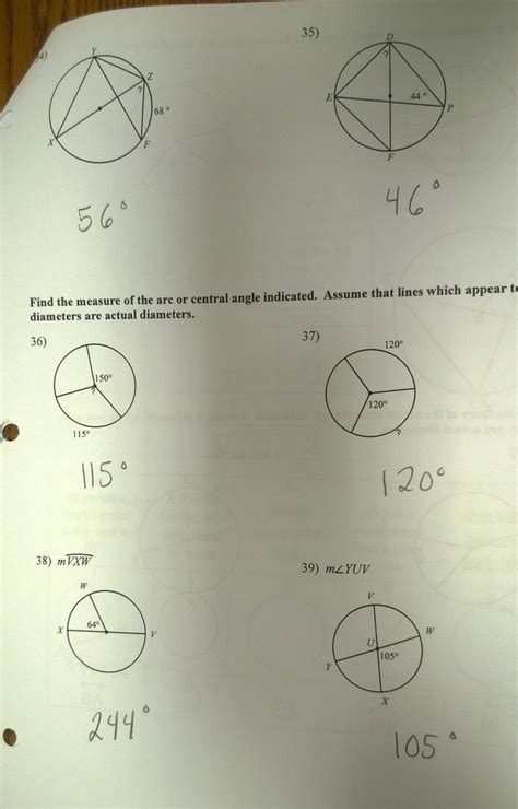 Geometry Unit 10 Circles Test Answer Key Answer Keys Cc Geometry