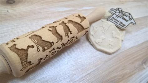 Rolling Pin Wooden Laser Cut Stylish Dogs Puppies Pattern Etsy