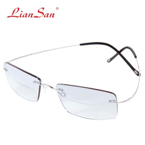 Liansan 2017 Titanium Bifocal Reading Glasses Men Women Lightweight Rimless Eyeglasses Diopter