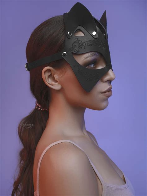 Catwoman Mask Black Cat Mask Face Mask Cat Woman Leather Etsy