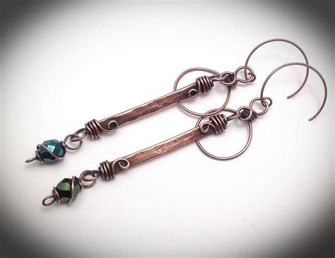 Wire Wrapped Jewelry Hanging Earrings Copper Jewelry Etsy