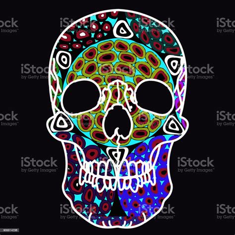 Colored Skull Vector Art On Dark Background Stock Illustration