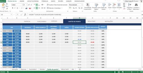 Planilha Cart O De Ponto C Lculo De Horas Extras Controle Rh R