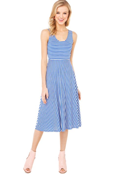 Akira Striped Summer Midi Dress In Blue Lyst