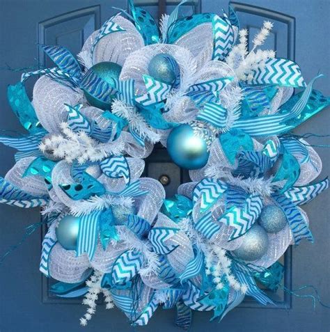 Blue And White Deco Mesh Wreath By Barbra Deco Mesh Christmas Wreaths