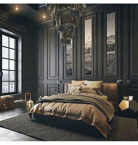 Modern Vintage Bedroom With High Ceilings Chandelier And Antique Wall