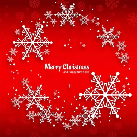 Free Vector Merry Christmas Greeting Card With Snowflakes Red Background