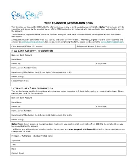 Free 12 Sample Wire Transfer Forms In Pdf Word Excel