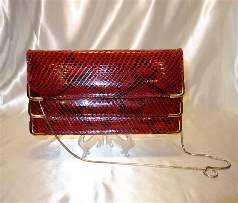 Vintage Red Snakeskin Convertible Clutch Vintage Bags