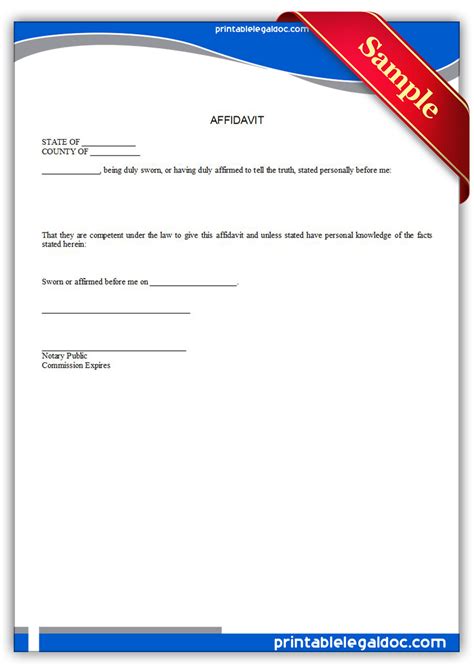 Free Printable Affidavit Form Generic