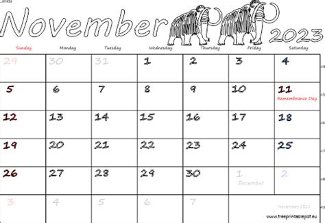 November 2023 Canada Calendar Free Printable Pdf