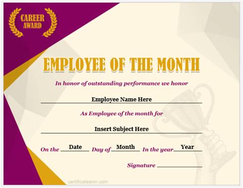 Employee Of The Year Certificate Template Free Word Templates