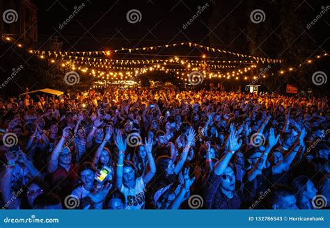 Summer Music Festival Crowd Partying Outdoor Editorial Stock Photo
