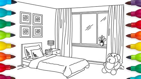 How To Draw Bedroom For Kids Bedroom Coloring Pages For Children Neo
