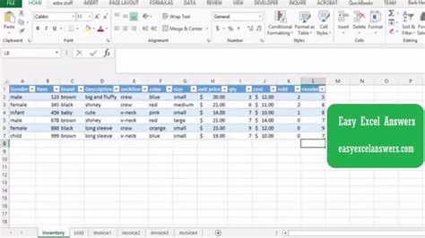 Use A Table For Your Inventory In Excel Youtube