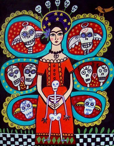 Print Day Of The Dead Sugar Skull Frida Poster Folk Art Art Populaire
