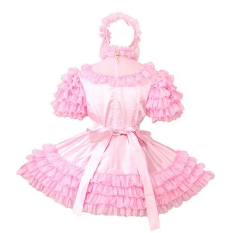 Baby Sissy Maid Satin Pink Puffy Lockable Dress Cosplay Tailor Made EBay