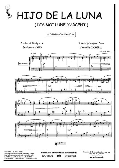 Influencia de las fases lunares en la fruticultura. Partitura Para Piano "Hijo De La Luna" | Mecano - Las ...