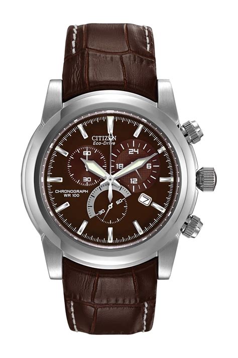 Citizen Eco Drive Brown Leather Chronograph Watch Mm Modesens