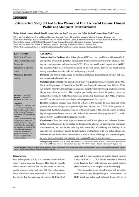 Pdf Retrospective Study Of Oral Lichen Planus And Oral Lichenoid