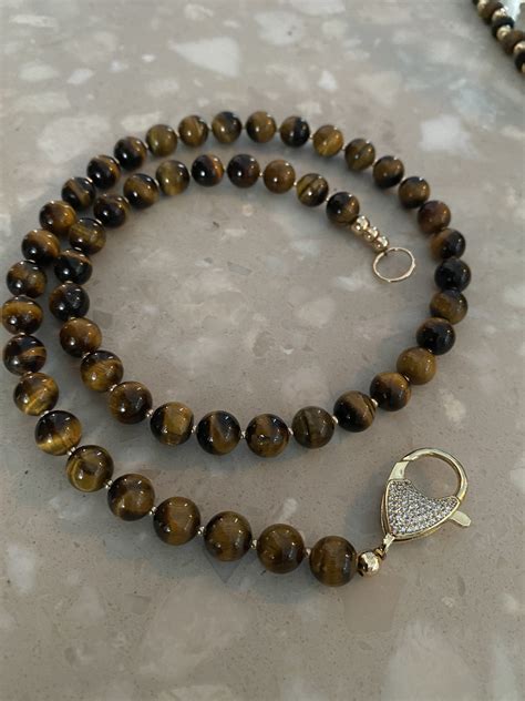 Tigers Eye Beaded Necklace And Large Clap Etsy
