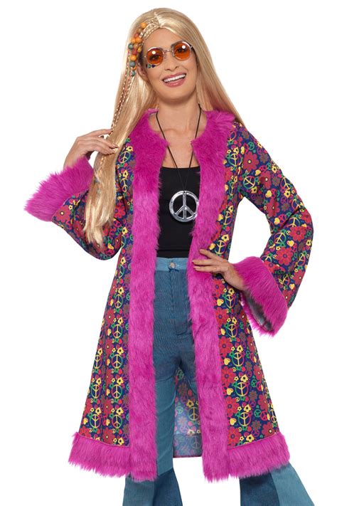 60s Psychedelic Hippie Coat Ladies Fancy Dress Hippy Womens Adult