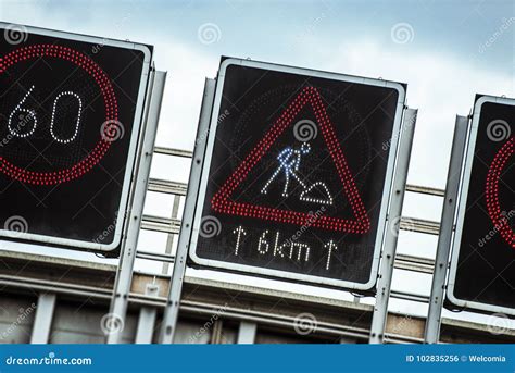 Electronic Traffic Signs Stock Photo Image Of Display 102835256