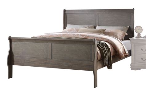 Acme Louis Philippe Queen Sleigh Bed In Antique Gray Pine Wood