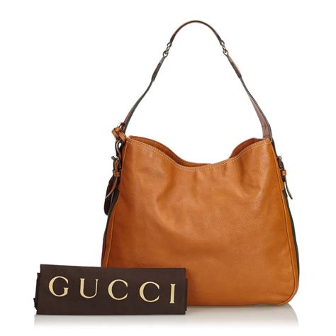 Gucci Vintage Web Leather Heritage Hobo Bag Brown Leather Handbag