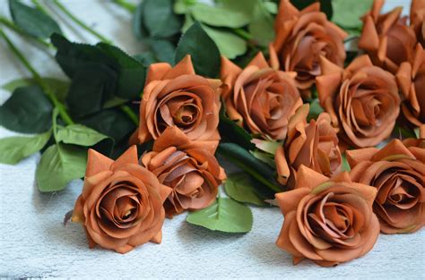 Burnt Orange Real Touch Silk Roses Diy Silk Bridal Bouquets Etsy