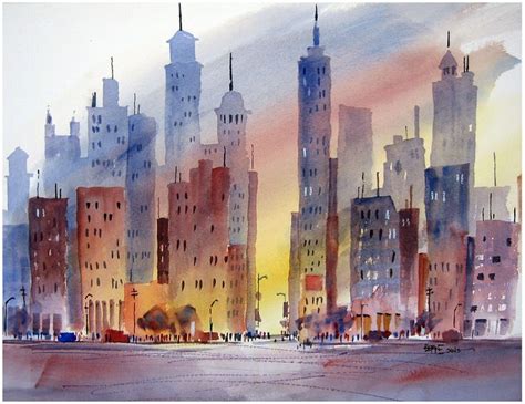 Resultado De Imagem Para Watercolor Cityscape New York Skyline