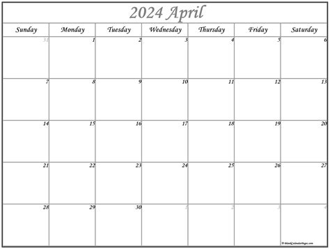 April 2024 Calendar Free Printable Calendar