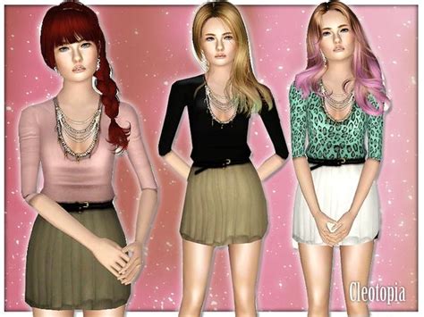 The Sims Resource Belted Teen Dress With Necklace