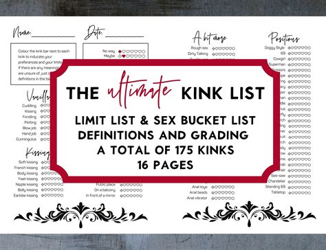 Ultimate Kink List Of Kinks And Fetishes Sex Bucket List Sex Etsy UK